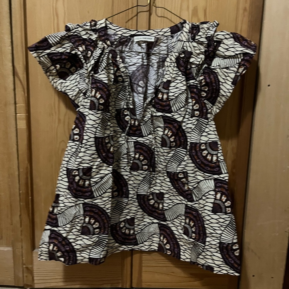 Ulla Johnson Ivory Blouse with Purple and Black Fan Print - Picture 5 of 9